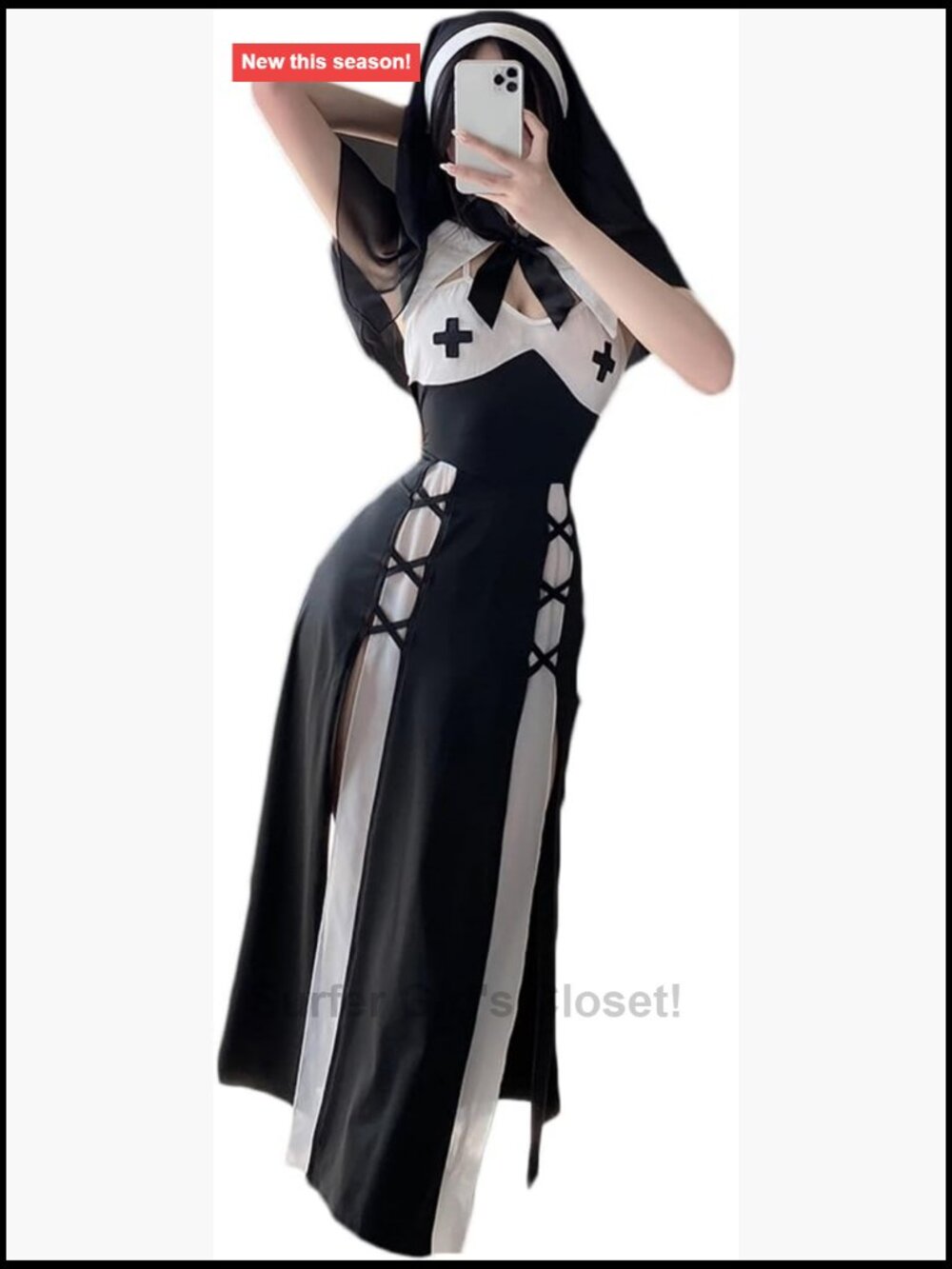 Sexy Nun Costume Lingerie Cosplay Dress for Women Gothic Halloween Outfit with